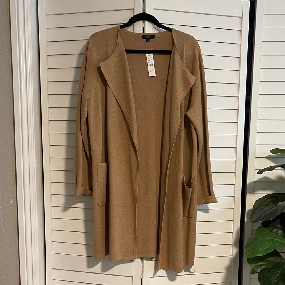 NWT J. Crew Juliette Collarless Sweater-Blazer with Pockets - Hthr Khaki - Large